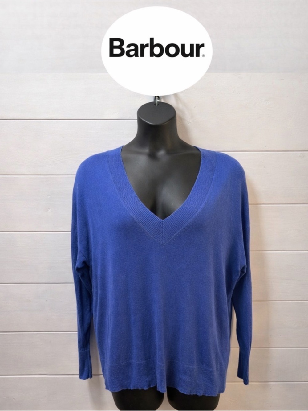 BARBOUR Modern Heritage Blue V-Neck Sweater – Relaxed Fit – Size US 10